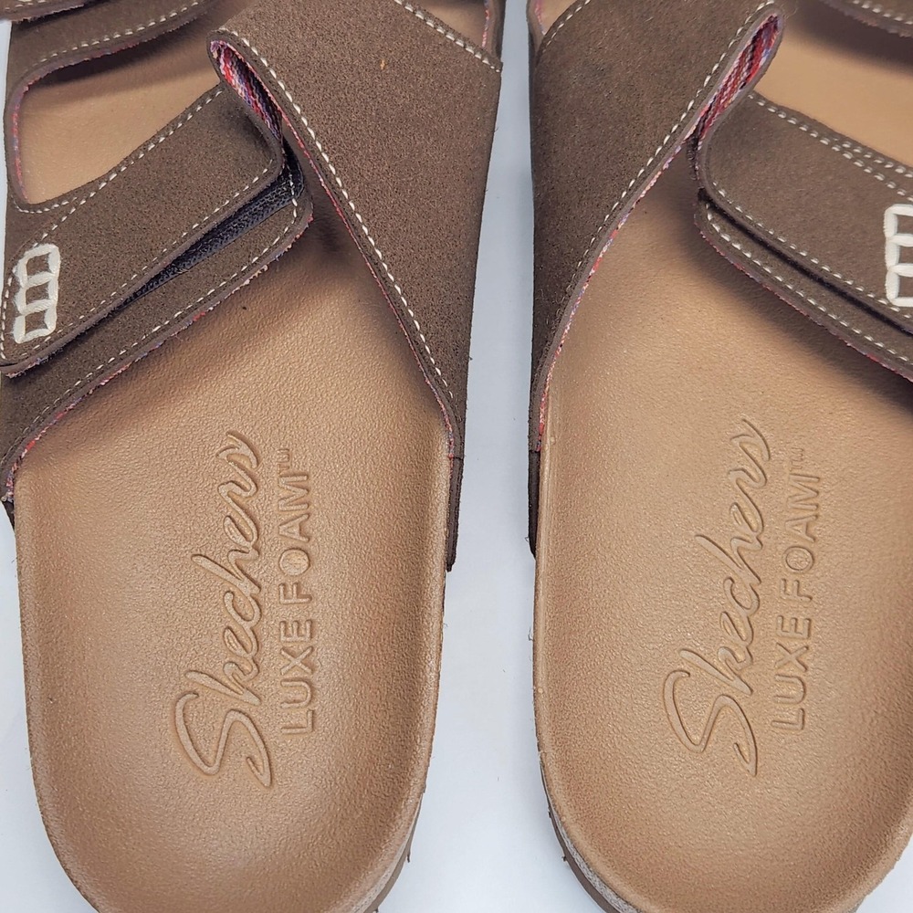 Skechers Sandals Womens Size 10 Brown Luxe Foam Slide On Adjustable EUC SN 56176 - Picture 4 of 10
